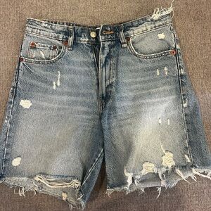 Long Zara denim distressed shorts